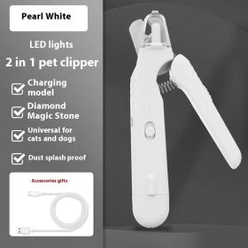 2 In 1 Pet Nail Clippers With Led Light Dog Cat Special Blood Line Scissors Multifunction Animals Paw Nail Trimmer Pet Supplies (Option: White)