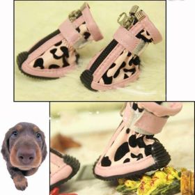 New Fashion PU Leopard Print Pet Shoes (Option: Pink-Size2)