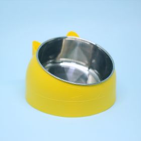 Stainless Steel Dog Bowl Double Bowl Cervical Protection Oblique Mouth Hot Pet Food Basin Supplies (Option: yellow-400ml)