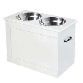Raised Pet Feeding Storage Station with 2 Stainless Steel Bowls Base for Large Dogs and Other Large Pets, White (Option: White-650x440x170 mm)