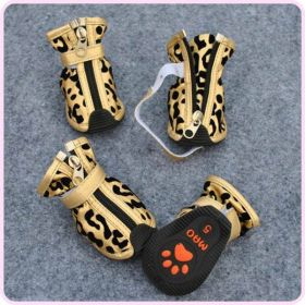 New Fashion PU Leopard Print Pet Shoes (Option: Gold-Size2)