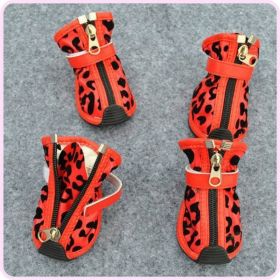 New Fashion PU Leopard Print Pet Shoes (Option: Red-Size5)